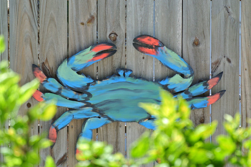 Blue Crab Outdoor Decor Gift for him. Patio Bar Crab wall art. Outdoor Pool deck and Home bar decoration.