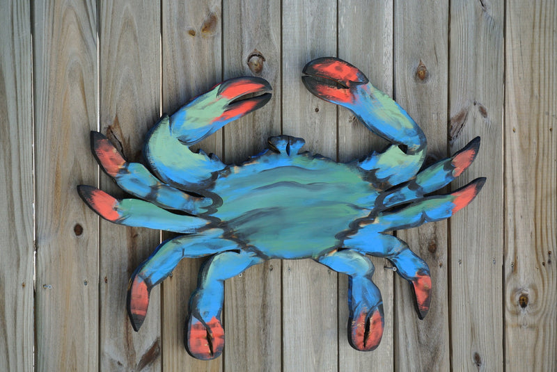 Blue Crab Outdoor Decor Gift for him. Patio Bar Crab wall art. Outdoor Pool deck and Home bar decoration.