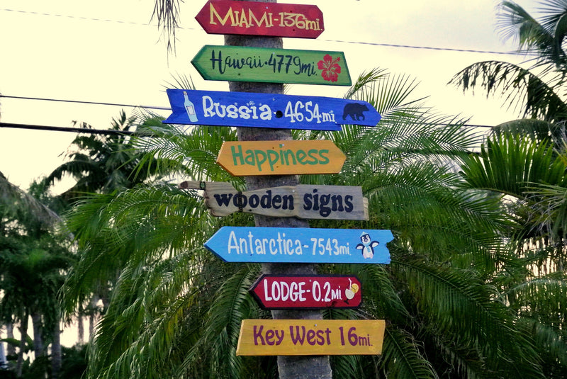 custom made directional sign for backyard with miles and names. gift for mom and dad