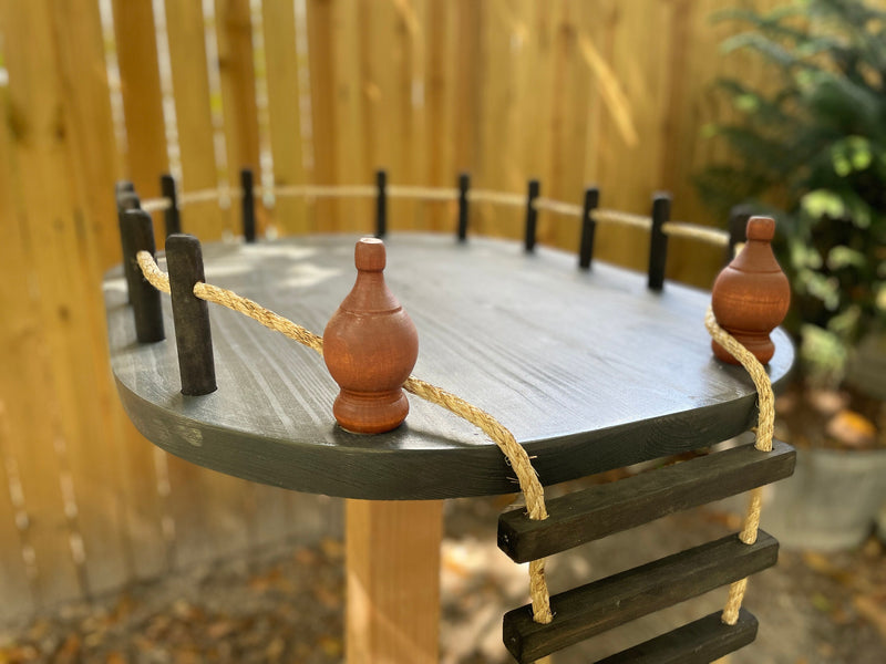 bird and squirrel feeder with rope ladder on pole, garden decor custom made