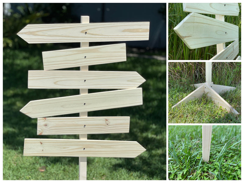 Blank directional sign post wood, DIY wooden arrow kit, Direction signpost self standing, Party event directional signs free standing