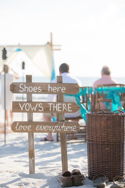 Beach Wedding Decor, Shoes Here Vows There Love Everywhere Wedding Sign. 46" tall