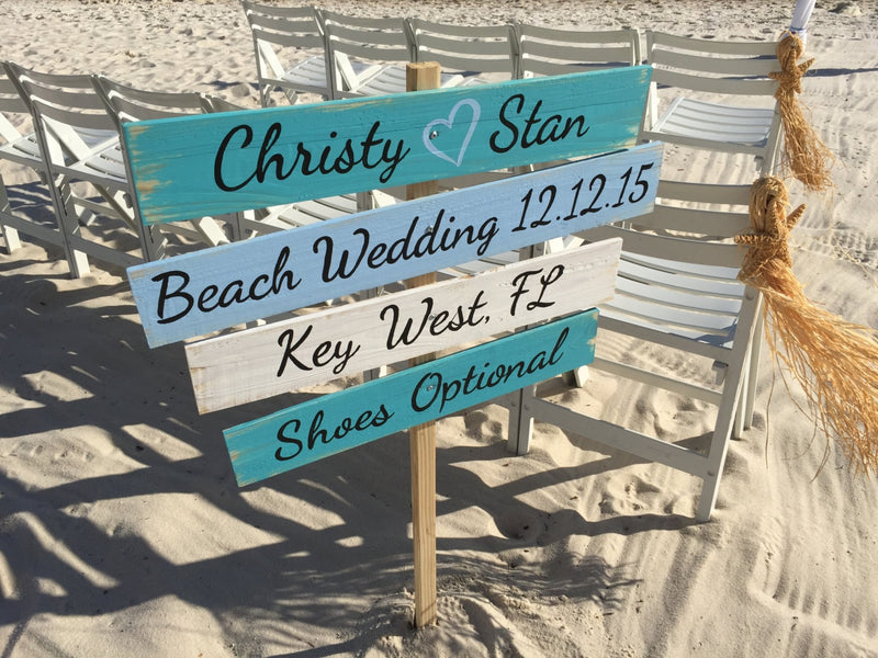 key west beach wedding sign with names
