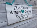 We Eloped Beach Wedding Sign Wood. Tropical decor Personalized gift. Custom wedding sign