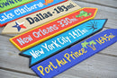 Funny Direction signs with mileage and family names, Outdoor wood directional signs for backyard. Gift for mom, dad