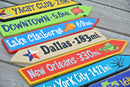 Funny Direction signs with mileage and family names, Outdoor wood directional signs for backyard. Gift for mom, dad
