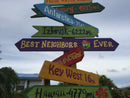 Funny Direction signs with mileage and family names, Outdoor wood directional signs for backyard. Gift for mom, dad