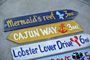 Pool deck decor. Rustic home bar directional signs. Restaurant wall decor.