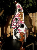 Large Wood Bird house with rope ladder Sakura tree, Japanese style. Bird feeder for outdoor garden decor.