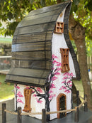 Large Wood Bird house with rope ladder Sakura tree, Japanese style. Bird feeder for outdoor garden decor.