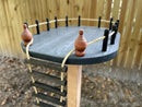 squirrel feeder platform wood on pole with wooden ladder on a rope