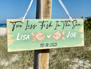 Two Less Fish In The Sea, Beach Wedding sign. Gift for couple personalized. Wedding trend decor 2023