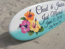 Beach Wedding Decor, Wedding surfboard Sign Hibiscus, Just Married Sign for couple. Gift Idea, Surfboard Wood Sign.