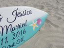 Beach Wedding Decor, Wedding surfboard Sign Hibiscus, Just Married Sign for couple. Gift Idea, Surfboard Wood Sign.
